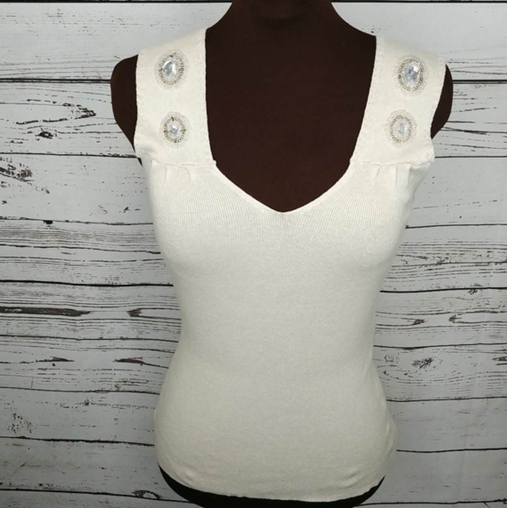 Cyrus Embellished Jewel Sleeveless Linen Top
